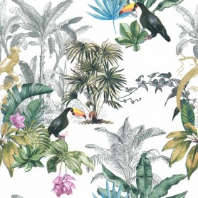 PAPIER PEINT FEUILLAGES ET TOUCAN