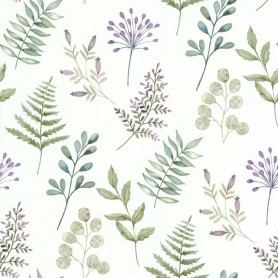 PAPIER PEINT HERBIER VERT ET MAUVE