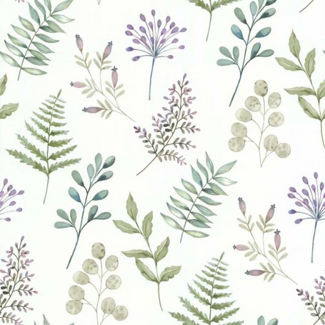 PAPIER PEINT HERBIER VERT ET MAUVE - 51194304