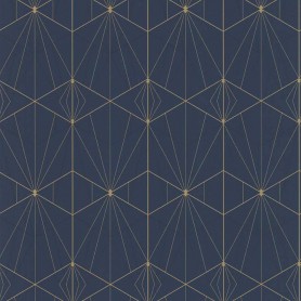 PAPIER PEINT  ART DECO BLEU ET DORÉ - 51192501