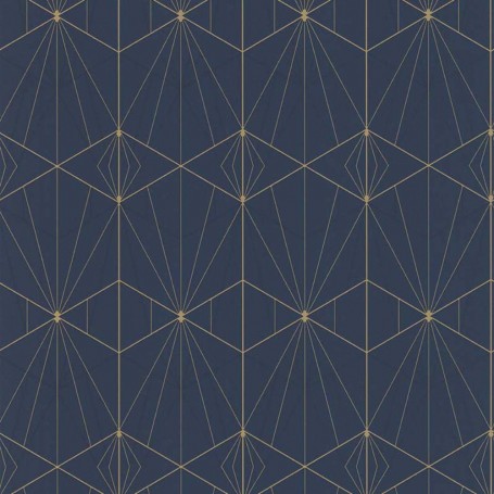 PAPIER PEINT  ART DECO BLEU ET DORÉ - 51192501