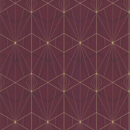 PAPIER PEINT ART DECO BORDEAUX ET DORÉ - 51192510