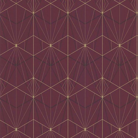 PAPIER PEINT ART DECO BORDEAUX ET DORÉ - 51192510